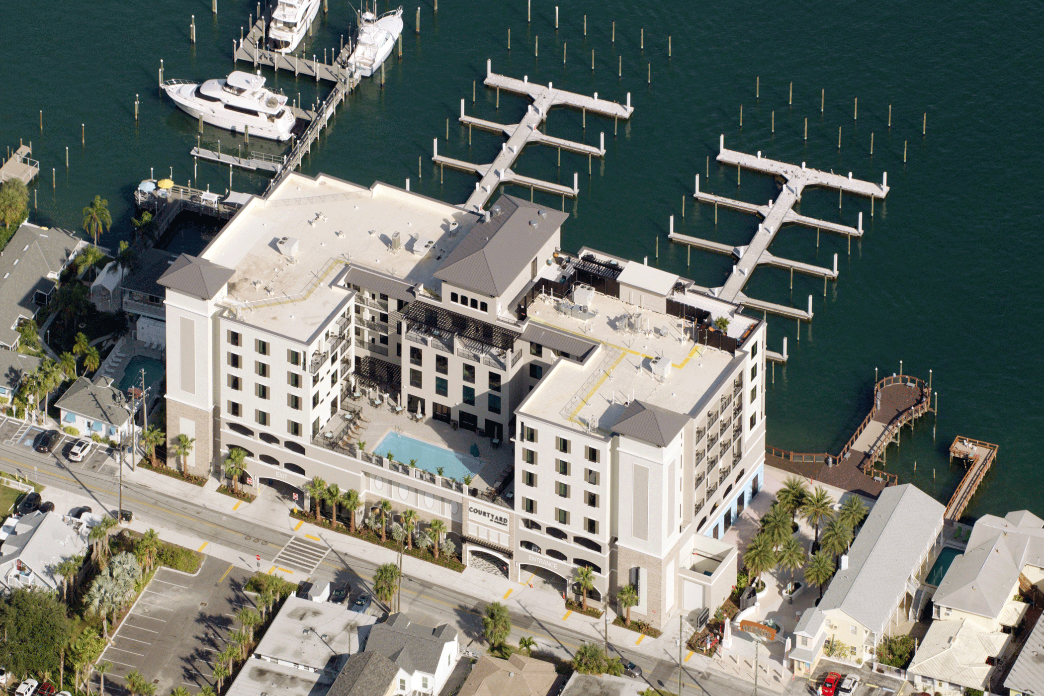 Demand at some Florida hotels were softer than anticipated with normalizing leisure demand. To address that, Mission Hill implemented an aggressive pricing strategy to shift the demand from the competitive set in the market to drive RevPAR. Shown here is the Courtyard Clearwater Beach. (CoStar)